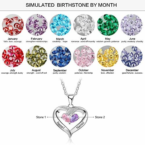 Pierres de naissance simulées par mois avec un collier en forme de cœur.