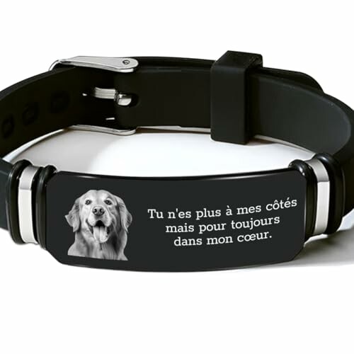 Bracelet commémoratif pour chien avec message personnel.