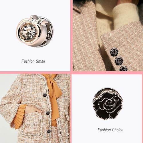 Broches élégantes et manteau texturé.