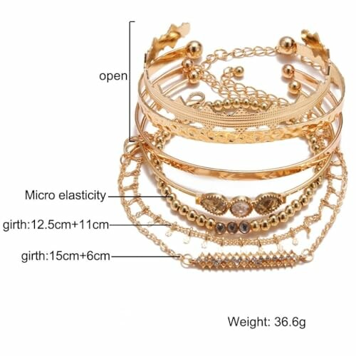 Ensemble de bracelets dorés avec détails et dimensions