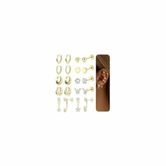 Ensemble de boucles d'oreilles en or montrant divers styles.