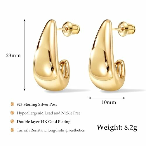 Boucles d'oreilles en or plaqué 14K avec tige en argent sterling