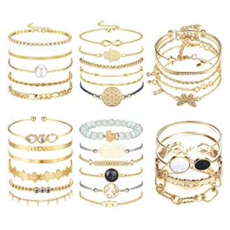 Ensemble de bracelets dorés et argentés variés.