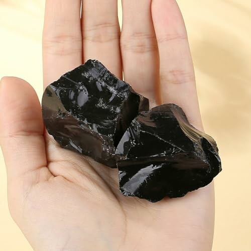 Deux pierres noires brillantes dans une main.