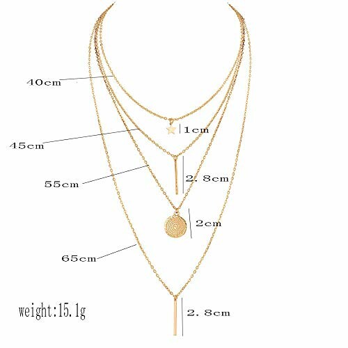 Collier multi-rangs doré avec dimensions.
