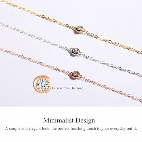 Colliers minimalistes avec diamants sur chaînes en or, argent et rose.