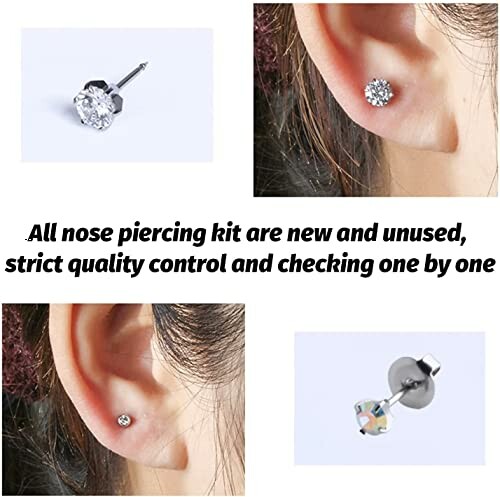 Kit de piercing pour le nez et les oreilles avec boucles d'oreilles en diamant.