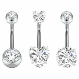 Piercings de nombril en argent avec pierres précieuses.
