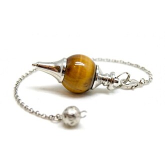 Pendule en œil de tigre avec chaîne en argent.